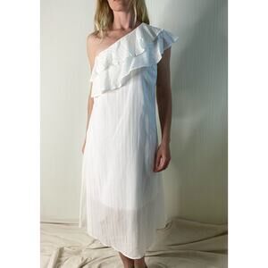 VALANI White Ruffled One Shoulder Midi Dress NWT US 0